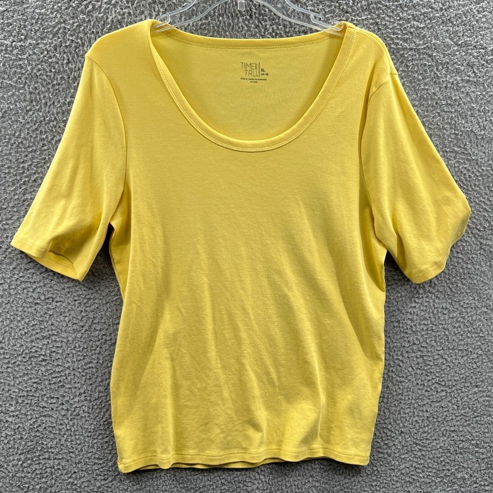 Womens Yellow Scoop Neck Tee XL Short Sleeve Stretch Everyday Essential Capsule